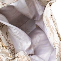 Pre Owned Emporio Armani Beige/Brown Logo Jacquard Fabric Chain Detail Hobo