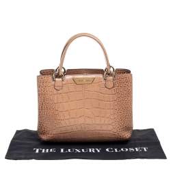 Pre Owned Emporio Armani Brown Croc Embossed Leather Tote