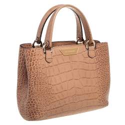 Pre Owned Emporio Armani Brown Croc Embossed Leather Tote