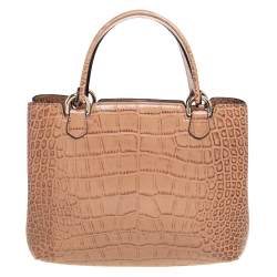 Pre Owned Emporio Armani Brown Croc Embossed Leather Tote
