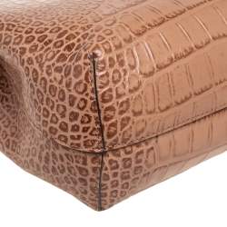 Pre Owned Emporio Armani Brown Croc Embossed Leather Tote