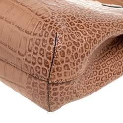 Pre Owned Emporio Armani Brown Croc Embossed Leather Tote