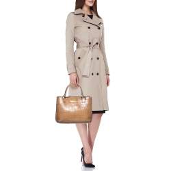 Pre Owned Emporio Armani Brown Croc Embossed Leather Tote