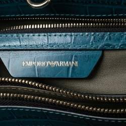 Pre Owned Emporio Armani Ocean Blue Croc Embossed Leather New Beverly Tote