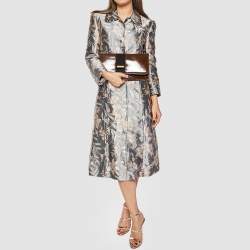 Pre Owned Emporio Armani Brown/Grey Leather And Fabric Long Clutch