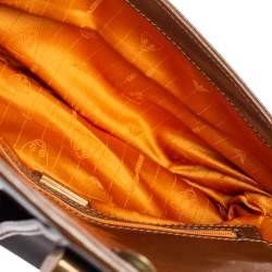 Pre Owned Emporio Armani Brown/Grey Leather And Fabric Long Clutch