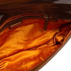 Pre Owned Emporio Armani Brown/Grey Leather And Fabric Long Clutch