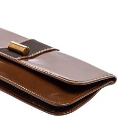 Pre Owned Emporio Armani Brown/Grey Leather And Fabric Long Clutch