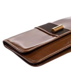 Pre Owned Emporio Armani Brown/Grey Leather And Fabric Long Clutch