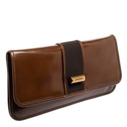 Pre Owned Emporio Armani Brown/Grey Leather And Fabric Long Clutch