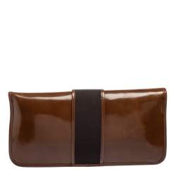 Pre Owned Emporio Armani Brown/Grey Leather And Fabric Long Clutch