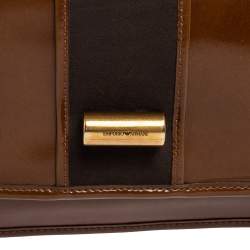 Pre Owned Emporio Armani Brown/Grey Leather And Fabric Long Clutch