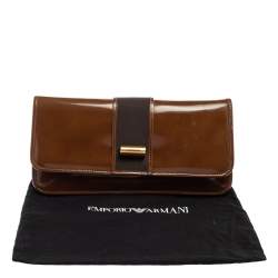 Pre Owned Emporio Armani Brown/Grey Leather And Fabric Long Clutch