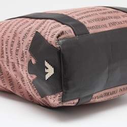 Pre Owned Emporio Armani Old Rose/Dark Brown Logo Print Canvas And Leather Tote