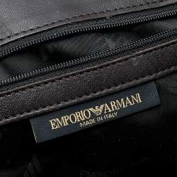 Pre Owned Emporio Armani Old Rose/Dark Brown Logo Print Canvas And Leather Tote