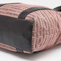 Pre Owned Emporio Armani Old Rose/Dark Brown Logo Print Canvas And Leather Tote