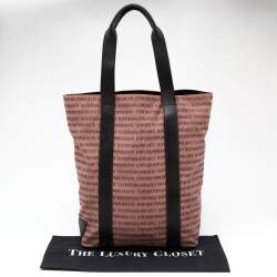 Pre Owned Emporio Armani Old Rose/Dark Brown Logo Print Canvas And Leather Tote