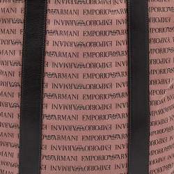 Pre Owned Emporio Armani Old Rose/Dark Brown Logo Print Canvas And Leather Tote