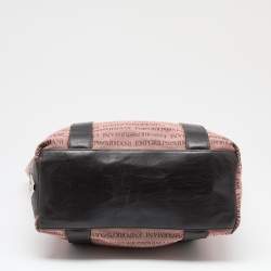 Pre Owned Emporio Armani Old Rose/Dark Brown Logo Print Canvas And Leather Tote