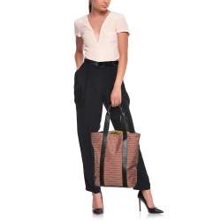 Pre Owned Emporio Armani Old Rose/Dark Brown Logo Print Canvas And Leather Tote