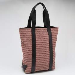 Pre Owned Emporio Armani Old Rose/Dark Brown Logo Print Canvas And Leather Tote