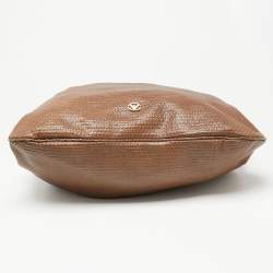 Pre Owned Emporio Armani Brown/Peach Embossed Leather Drawstring Tassel Shoulder Bag