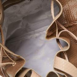 Pre Owned Emporio Armani Brown/Peach Embossed Leather Drawstring Tassel Shoulder Bag