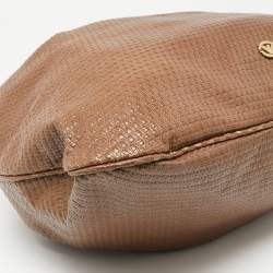 Pre Owned Emporio Armani Brown/Peach Embossed Leather Drawstring Tassel Shoulder Bag