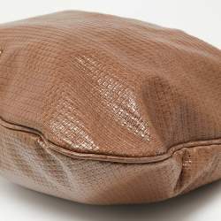 Pre Owned Emporio Armani Brown/Peach Embossed Leather Drawstring Tassel Shoulder Bag