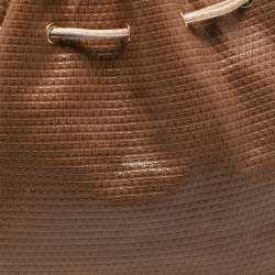 Pre Owned Emporio Armani Brown/Peach Embossed Leather Drawstring Tassel Shoulder Bag