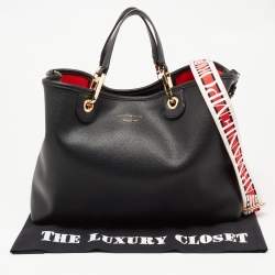 Pre Owned Emporio Armani Black Leather Medium MyEA Shopper Tote
