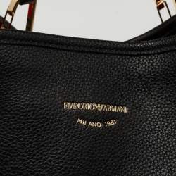 Pre Owned Emporio Armani Black Leather Medium MyEA Shopper Tote