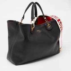 Pre Owned Emporio Armani Black Leather Medium MyEA Shopper Tote