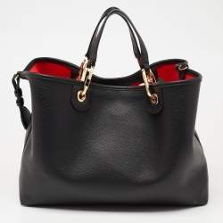 Pre Owned Emporio Armani Black Leather Medium MyEA Shopper Tote