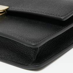 Pre Owned Emporio Armani Black Leather Push Lock Flap Chain Shoulder Bag