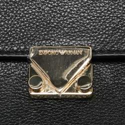 Pre Owned Emporio Armani Black Leather Push Lock Flap Chain Shoulder Bag