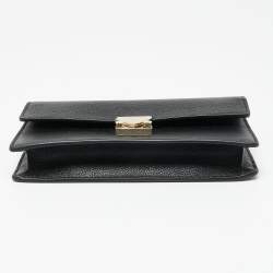 Pre Owned Emporio Armani Black Leather Push Lock Flap Chain Shoulder Bag