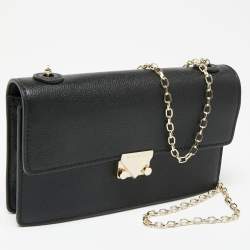 Pre Owned Emporio Armani Black Leather Push Lock Flap Chain Shoulder Bag