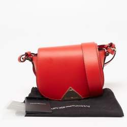 Pre Owned Emporio Armani Red Leather Flap Crossbody Bag   