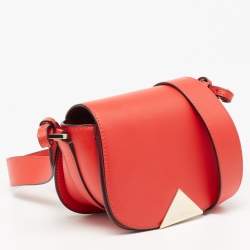 Pre Owned Emporio Armani Red Leather Flap Crossbody Bag   