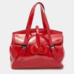 Pre Owned Emporio Armani Red Patent Leather Satchel