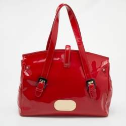 Pre Owned Emporio Armani Red Patent Leather Satchel