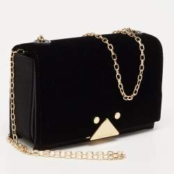 Pre Owned Emporio Armani Black Velvet and Satin Flap Chain Shoulder Bag