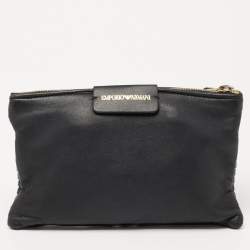 Pre Owned Emporio Armani Black Leather Wrist Clutch
