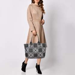 Pre Owned Emporio Armani Black/White Signature Raffia and Leather Tote