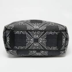 Pre Owned Emporio Armani Black/White Signature Raffia and Leather Tote