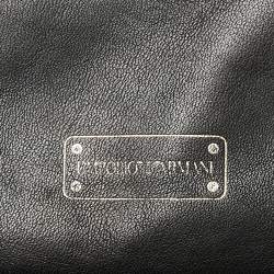 Pre Owned Emporio Armani Black/White Signature Raffia and Leather Tote