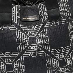 Pre Owned Emporio Armani Black/White Signature Raffia and Leather Tote