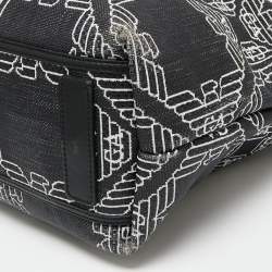 Pre Owned Emporio Armani Black/White Signature Raffia and Leather Tote