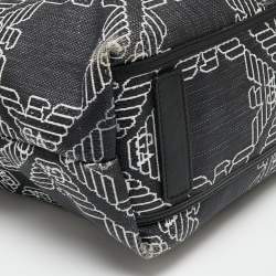 Pre Owned Emporio Armani Black/White Signature Raffia and Leather Tote